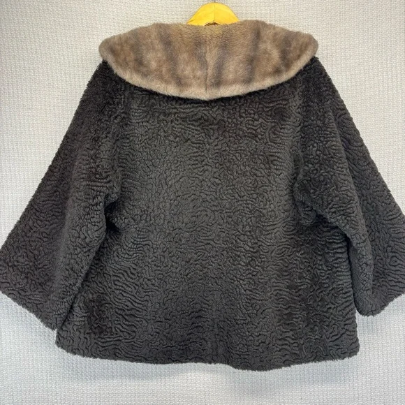 Vintage The Parisian Black Persian Lamb W/ Mink Collar Women's Jacket Med Short - Picture 7 of 10
